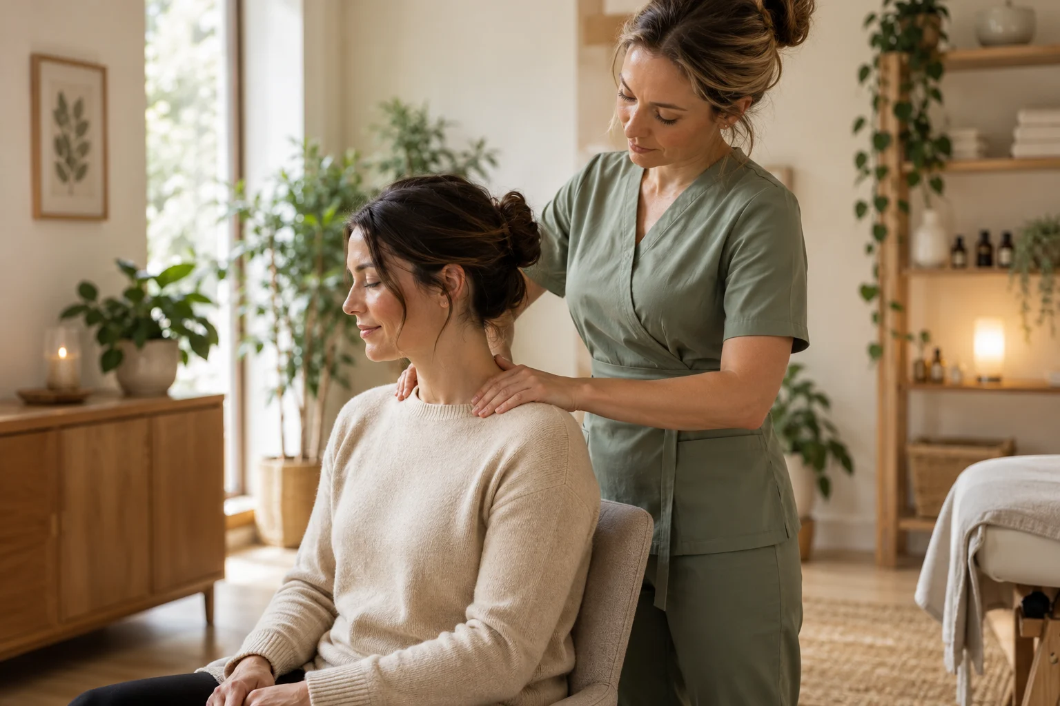 A professional massage treatment in a calm wellness studio